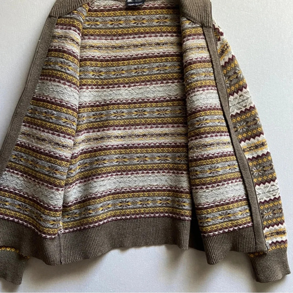 Le 31 Par Simons Visions Lambswool jacquard zip up knit sweater cardigan Sz L - Picture 3 of 10